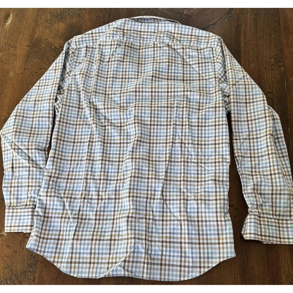 Banana Republic Shirt Mens L Blue Plaid Long Sleeve Grant Fit Non-Iron Dress